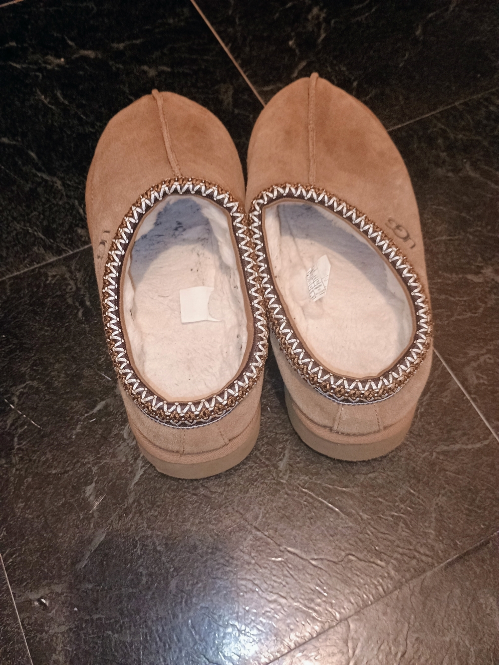 Suede Slip-On Women's Flats in Tan with Embroidered Trim Size 10